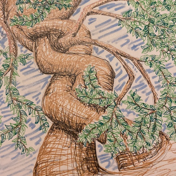 Unframed Original Art Drawing Illustration Twisted Tree Lady - Picture 4 of 4